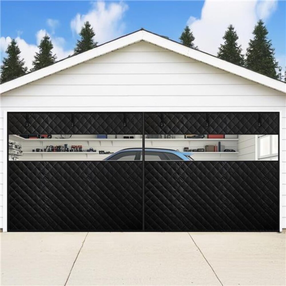 Thermal Insulated Garage Door Curtain with Clear Window, 16ft x 7ft Winter Door